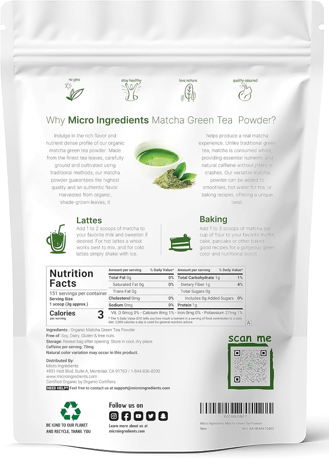Organic Matcha Green Tea Powder, 1Lb | Premium First Harvest Japanese for Daily Beverage | 100% Pure Culinary Grade | No Sugar, Eco-Friendly Recyclable Bags