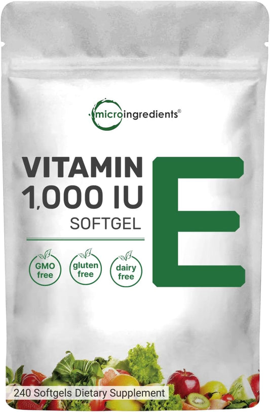 Vitamin E 1000 IU, 240 Softgels | Pure Vitamin E Oil Pills | Antioxidant Supplements for Skin, Face, & Immune Health | Non-Gmo, Gluten Free