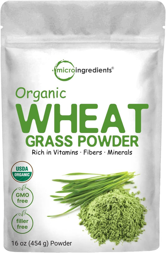 Sustainably US Grown, Organic Wheat Grass Powder (100% Whole-Leaf), 16 Ounce, Rich in Immune Vitamins, Fibers and Minerals, Support Digestion Function, Vegan Friendly