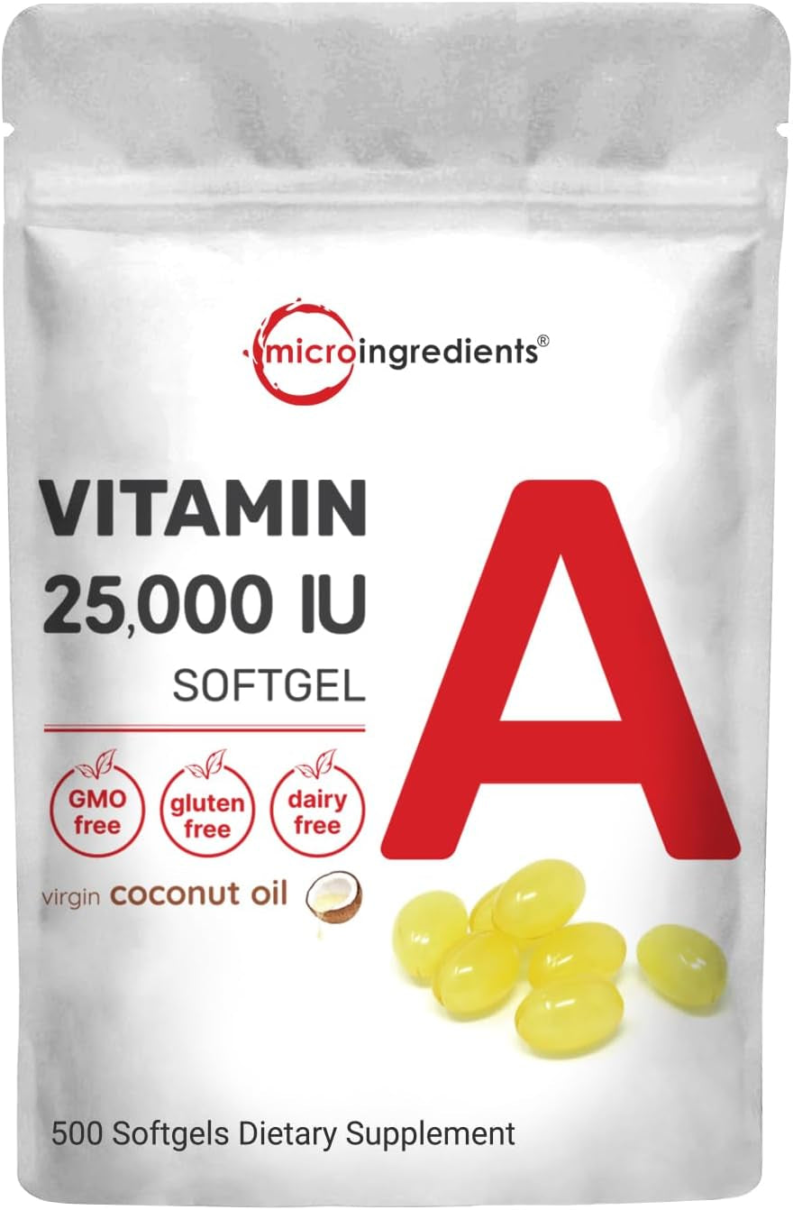 Maximum Strength Vitamin a 25000 IU | 500 Softgels with Coconut Oil for Better Absorption | Essential Vitamins for Vision, Growth, & Reproduction | Non-Gmo, Easy to Swallow