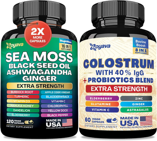 Sea Moss 16-In-1 and Colostrum 8-In-1 Supplement Bundle