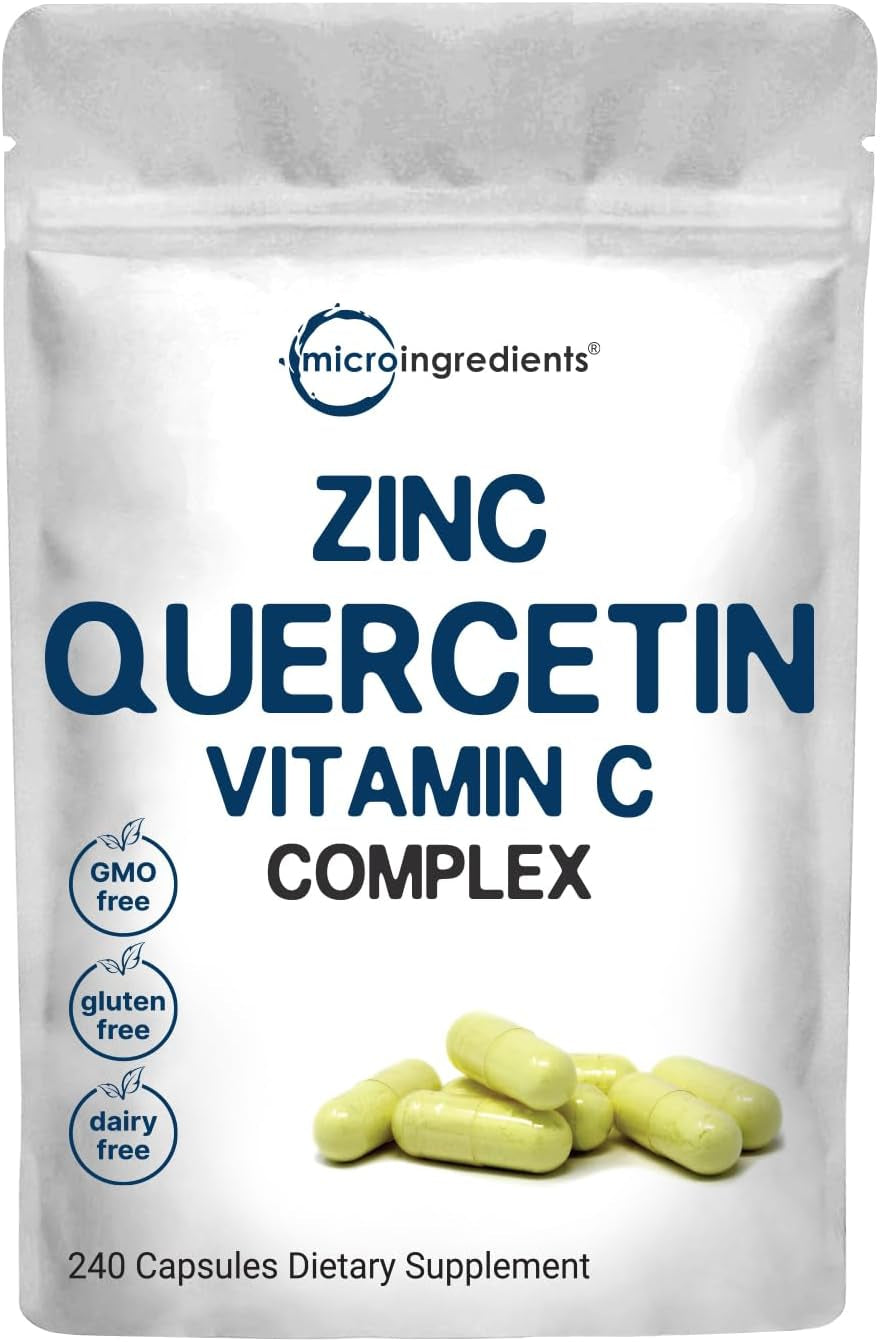Quercetin with Vitamin C and Zinc, 240 Capsules | Quercetin 500Mg, Vitamin C 500Mg, Zinc 50Mg (Picolinate, Citrate, Glycinate, Gluconate) | Complete Immune Support Supplements