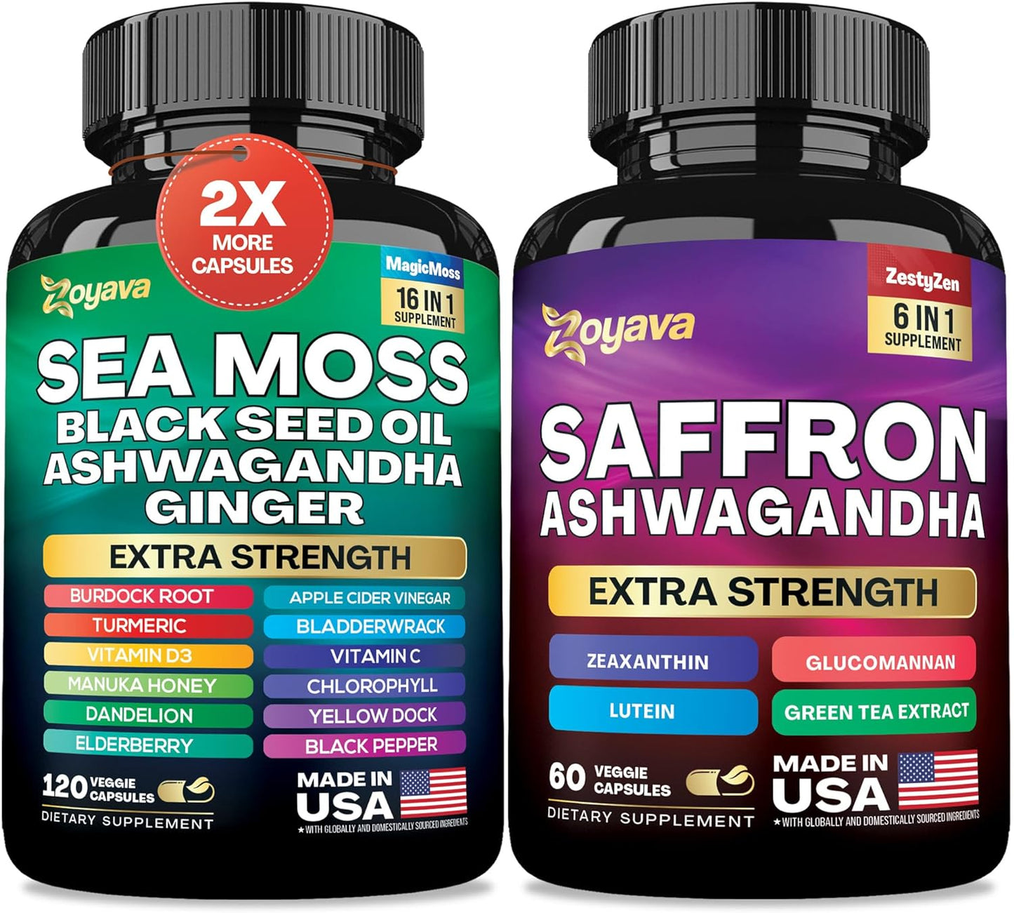 Sea Moss 16-In-1 and Saffron 6-In-1 Supplement Bundle