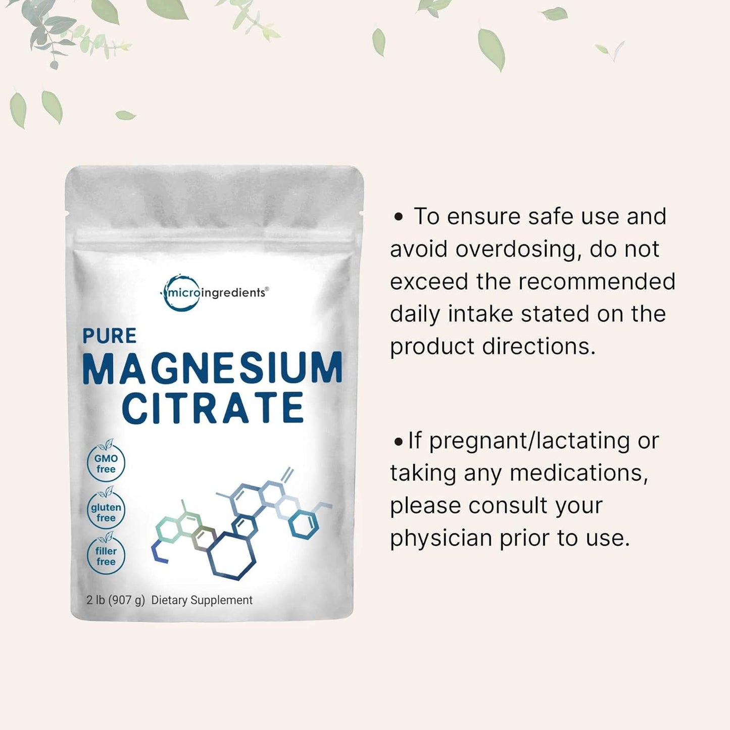 Pure Magnesium Citrate Powder (Citrato De Magnesio En Polvo), 2 Pounds (32 Ounce), Pure and Filler Free, Relaxation and Nutrient Utilization, Vegan