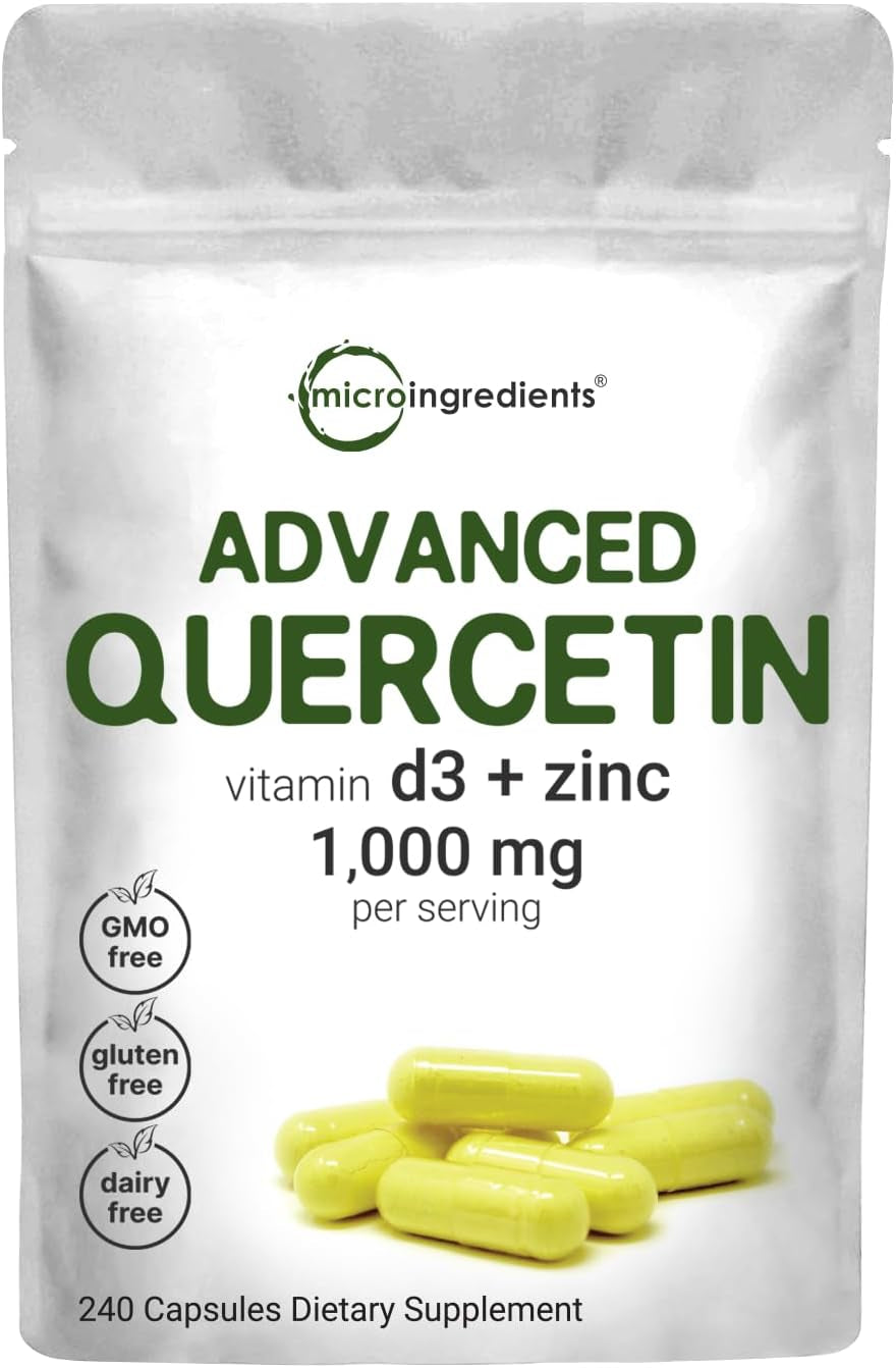 Quercetin Supplements with Zinc & Vitamin D3, 1,000Mg per Serving, 240 Capsules | 3 in 1 – Quercetin 1,000Mg, Zinc Picolinate 50Mg, & Vitamin D 5,000Iu | Immune Support | Non-Gmo