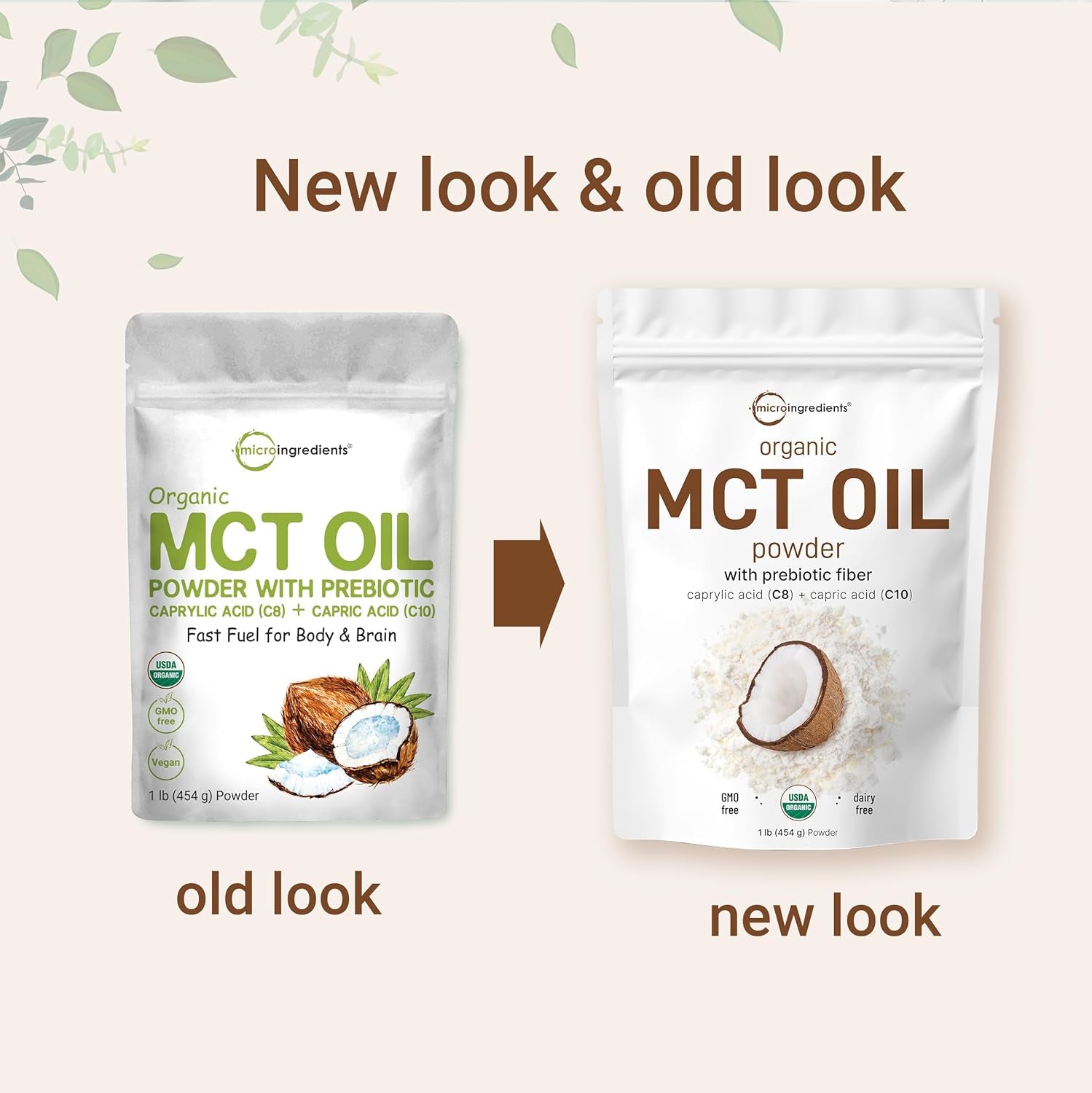 Organic MCT Oil Powder with Prebiotic Fiber,1 Pound(16 Ounce), Fast Fuel for Body and Brain, C8 MCT Oil for Coffee Creamer, No Gmos, Keto Diet, Vegan