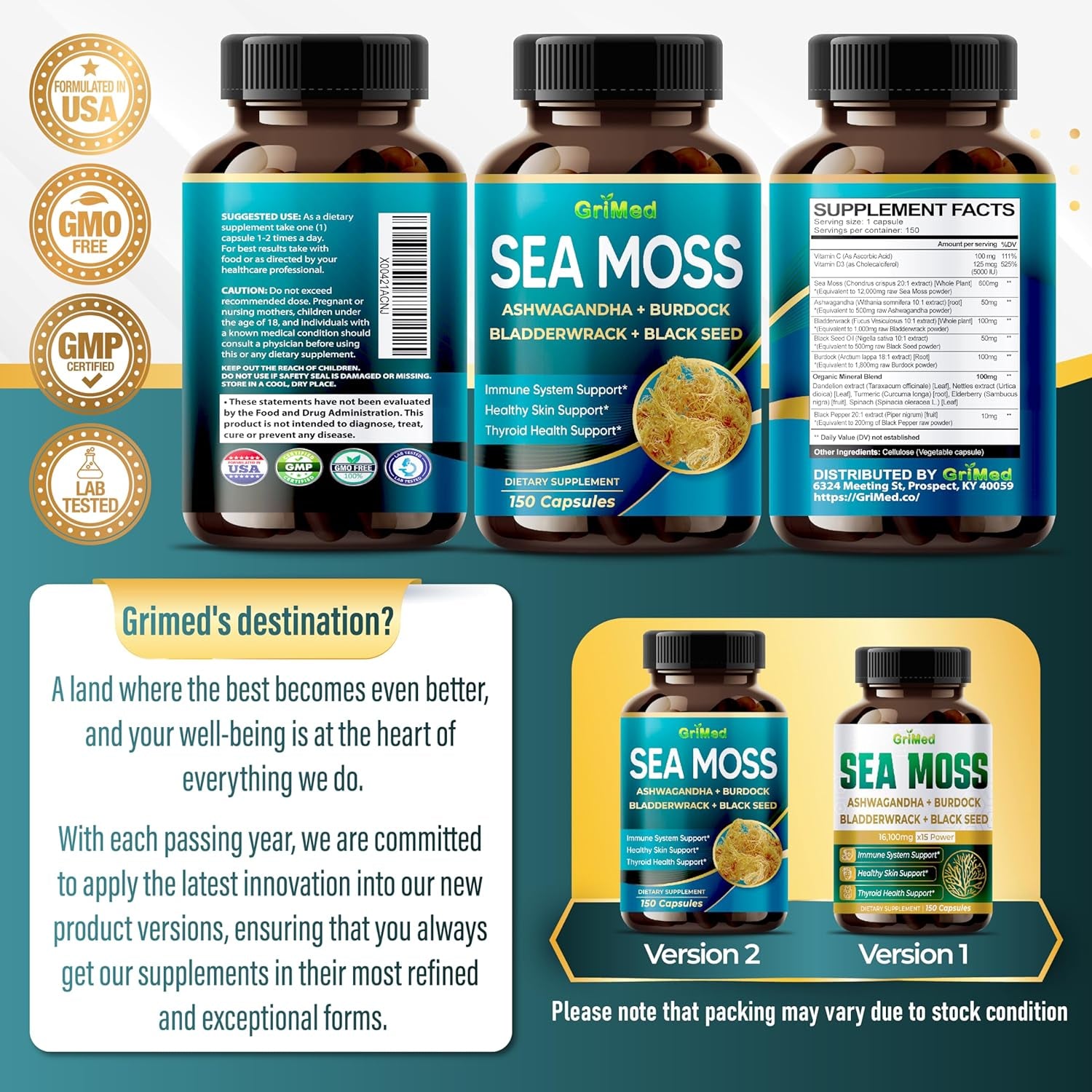 Premium Sea Moss 30:1 Extract 16,100Mg with Ashwagandha, Burdock Bladderwrack, Black Seed for Immune System, Skin, Digestion & Energy- Made in the USA (150 Count (Pack of 1))
