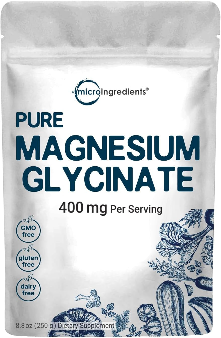 Magnesium Glycinate Powder, 400Mg per Serving, 250 Grams | Potent Elemental Form, 100% Chelated, High Absorption | Healthy Muscle & Bones Support Supplement | Non-Gmo, Vegan Friendly