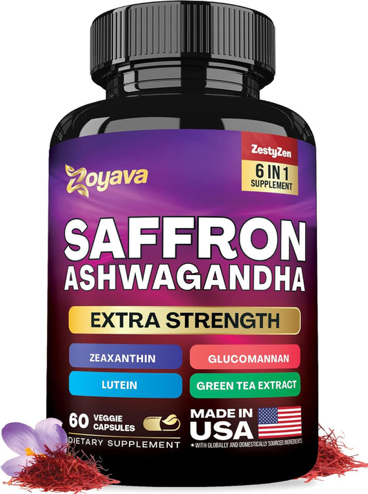 Saffron Supplements 1000Mg Glucomannan 1000Mg Ashwagandha 1000Mg Green Tea Extract 1000Mg Lutein & Zeaxanthin - Pure Saffron Extract Capsules - Mood & Vision Pills - 2 Month Supply