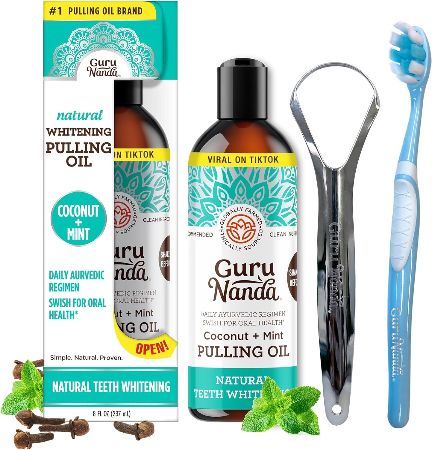 Oral Kit Including Coconut Oil Pulling with Essential Oils & Vitamins,Teeth Whitening Strips & Concentrated Mouthwash for Holistic Oral Care