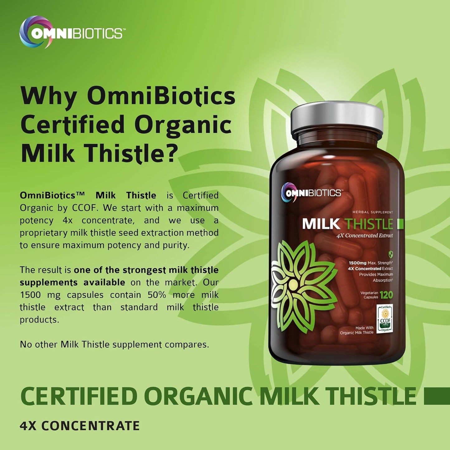 Organic Milk Thistle Capsules, 1500Mg 4X Concentrated Extract with Silymarin Is the Strongest Milk Thistle Supplement Available. Great for Liver Cleanse! 120 Vegetarian Capsules