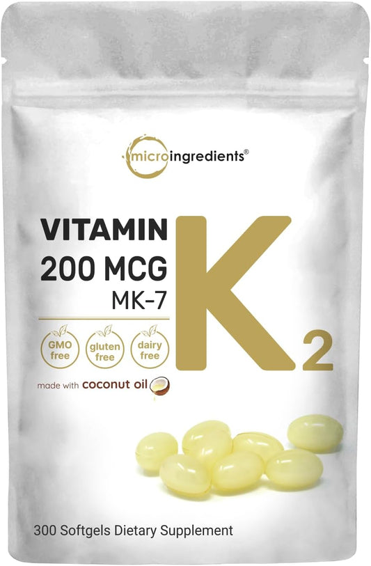Vitamin K2 MK-7 Supplement, 200 Mcg per Serving, 300 Coconut Oil Softgles | Easily Absorbed, Active Menaquinone Form | Immune, Joint, & Heart Support | Non-Gmo