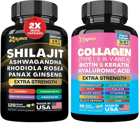 Shilajit 8-In-1 Supplement and Collagen 14-In-1 Supplement Bundle