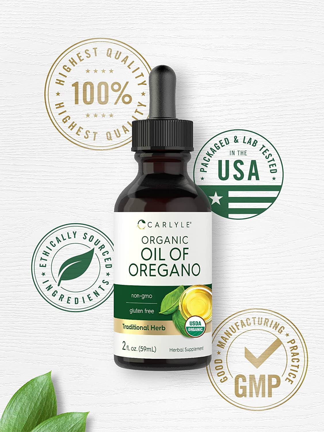 Organic Oil of Oregano | 2 Fl Oz Liquid | Vegan, USDA Certified | Non-Gmo, Gluten Free Drops