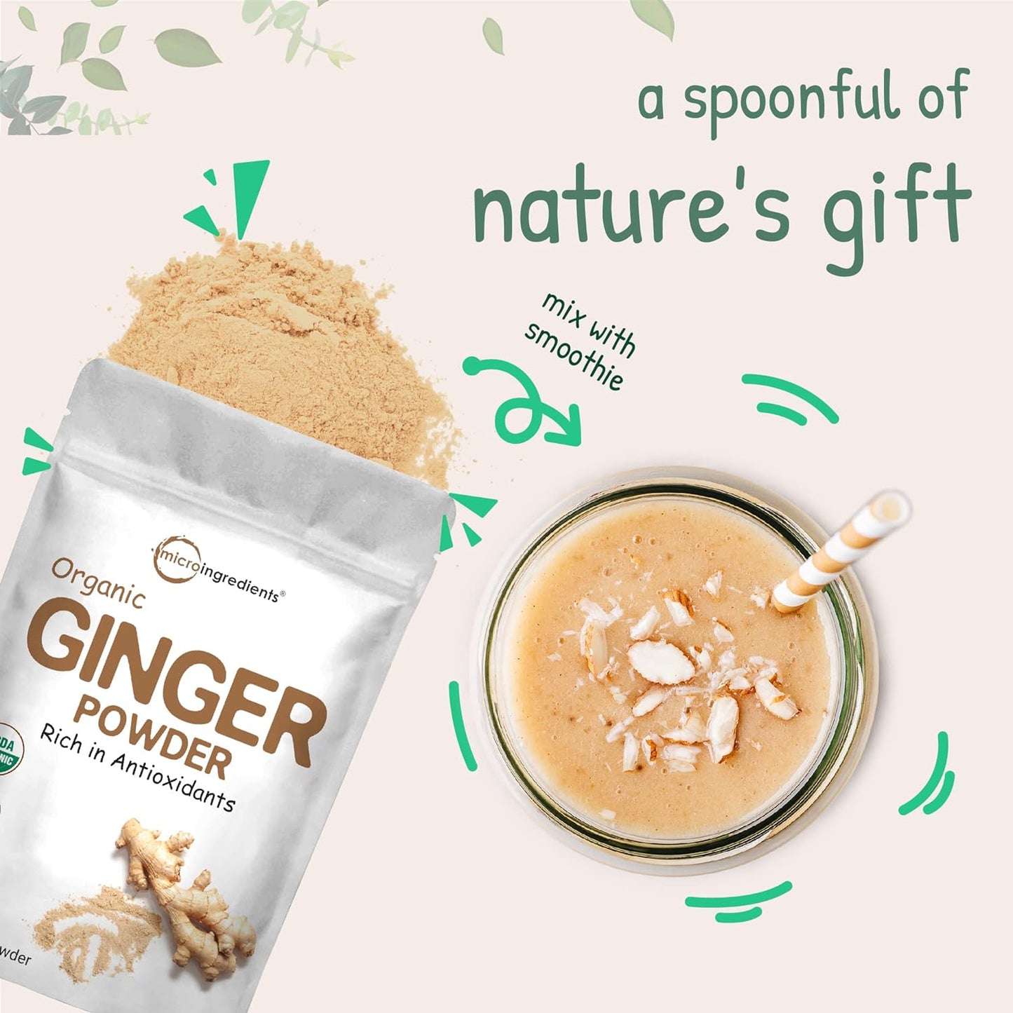 Organic Ginger Powder, 2Lbs (32Oz) | Premium Source for Spice & Seasoning | Great for Baking, Cooking & Tea | Additive Free, Non-Gmo, Bulk Supply