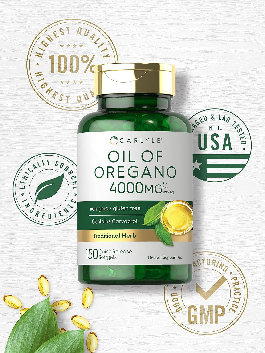 Oregano Oil Extract | Max Potency | 150 Softgel Capsules | Non-Gmo and Gluten Free Formula | Contains Carvacrol