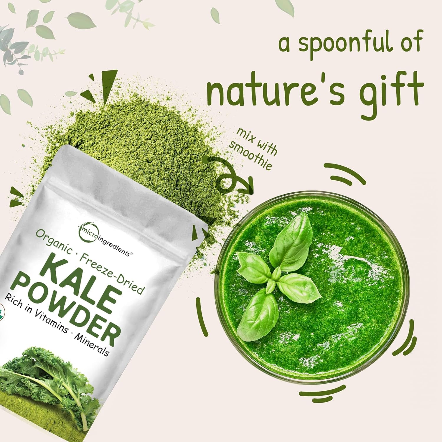 Sustainably US Grown, Organic Kale Powder, 2 Pounds | Fresh Freeze Dried Source | Nutrient-Dense Greens Superfood | Kale Tea and Green Drink Mix | 907 Servings, No Gmos, Vegan Friendly