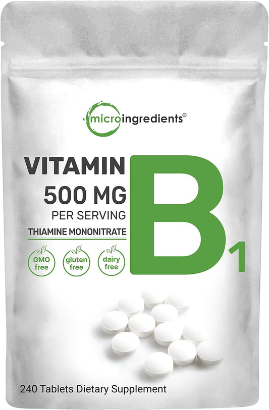Vitamin B1 500Mg per Serving, 240 Tablets | Vitamin B1 Thiamine Supplement, Essential B Vitamins | Supports Metabolism & Healthy Nervous System | Non-Gmo, Easy to Swallow