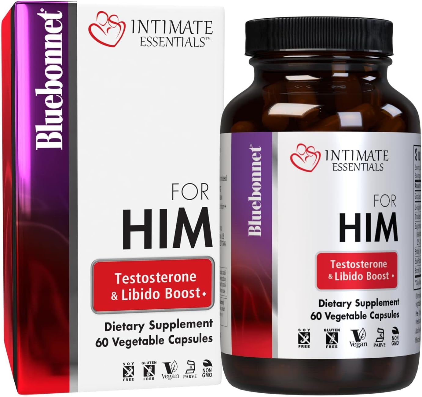 Nutrition Intimate Essentials for Him Testosterone & Libido Boost, Soy-Free, Gluten-Free, Non-Gmo, Dairy-Free, Kosher Certified, Vegan, 60 Capsules, 30 Serving