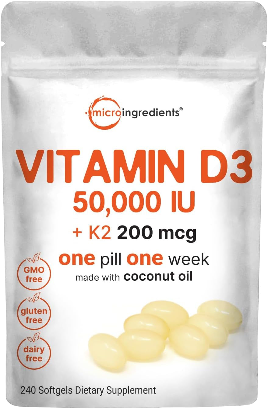 Vitamin D3 10000 Iu plus K2 (MK-7) 200 Mcg, 300 Virgin Coconut Oil Softgels| 2 in 1 Vitamins D & K Complex | Supports Calcium Absorption, Bone, Immune, & Heart Health – Easy to Swallow