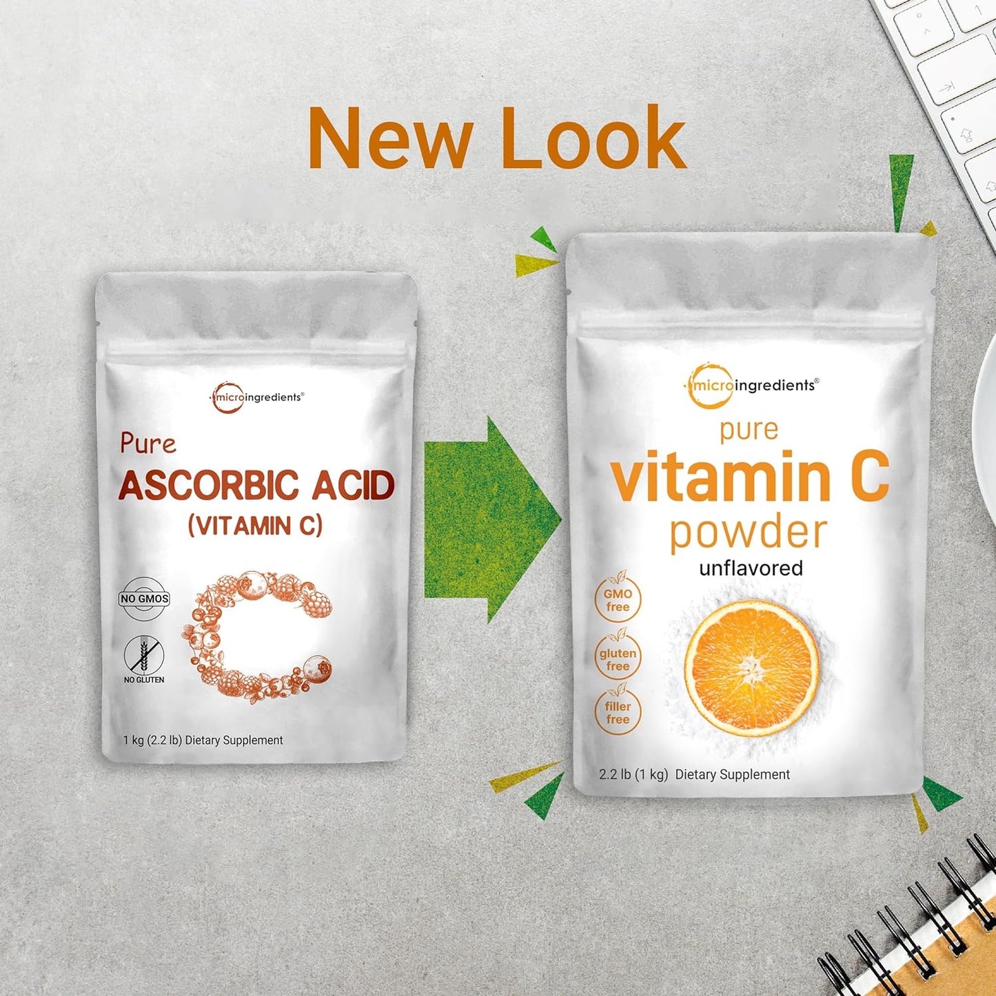 Pure Vitamin C Crystal Powder (Water Soluble Vitamin C 1000Mg per Serving), 1 KG (2.2 Pounds), Immune Vitamins and Strong Antioxidant, Pure Ascorbic Acid Powder Supplement