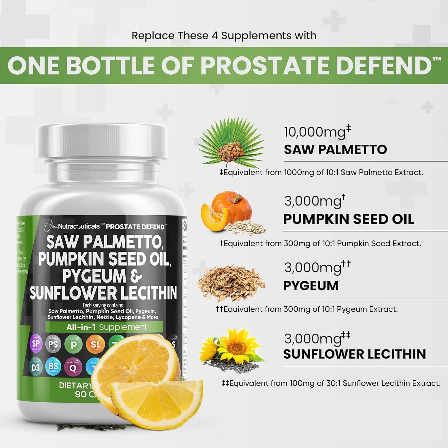 Saw Palmetto 10000Mg Pumpkin Seed Oil 3000Mg Pygeum 3000Mg Sunflower Lecithin 3000Mg Stinging Nettle Cranberry - Prostate Supplements for Men with Lycopene - 90 Caps