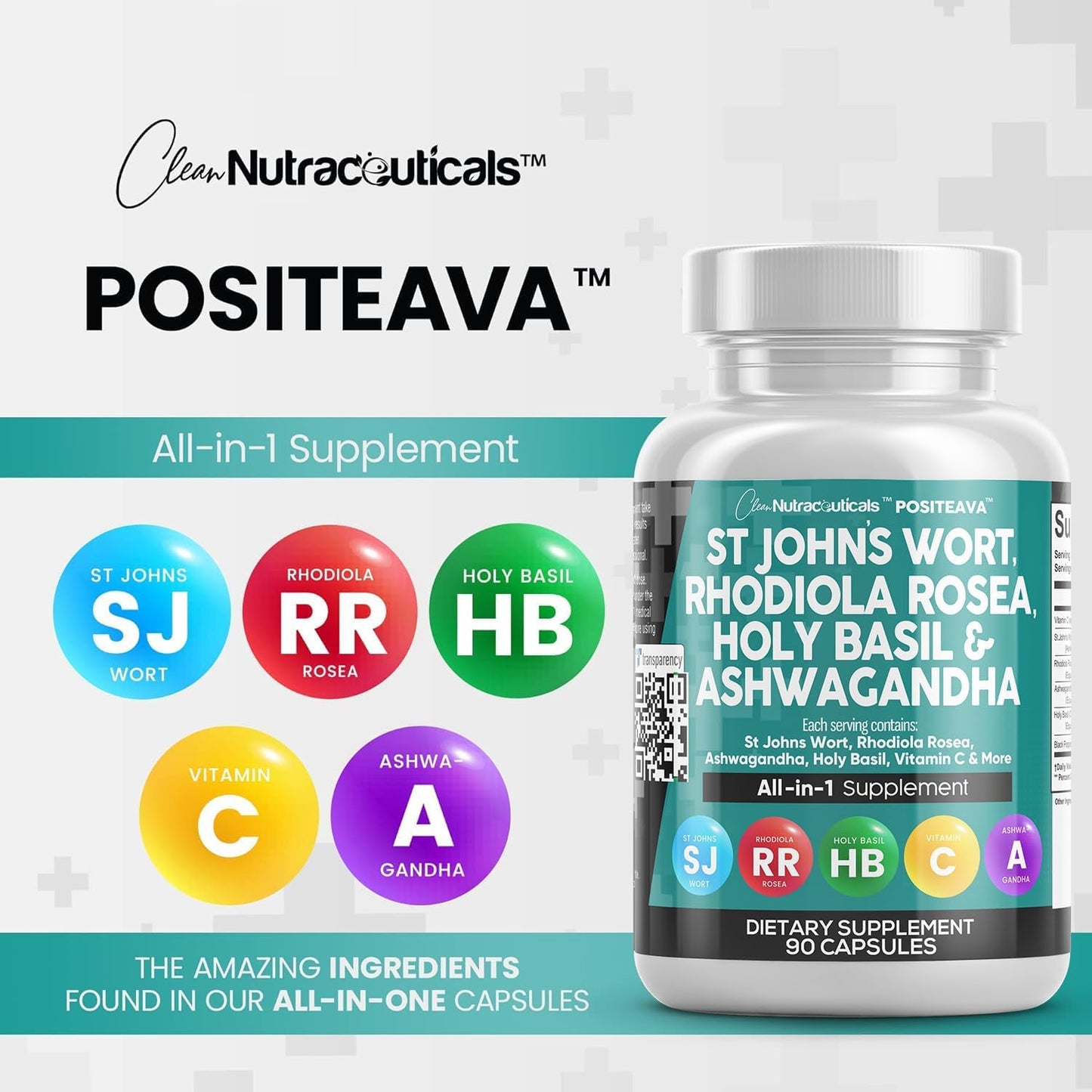 St Johns Wort 10000Mg Rhodiola Rosea 20000Mg Holy Basil 3000Mg Ashwagandha 6000Mg - Mood Support for Women and Men with Vitamin C & Black Pepper Extract - 90 Caps