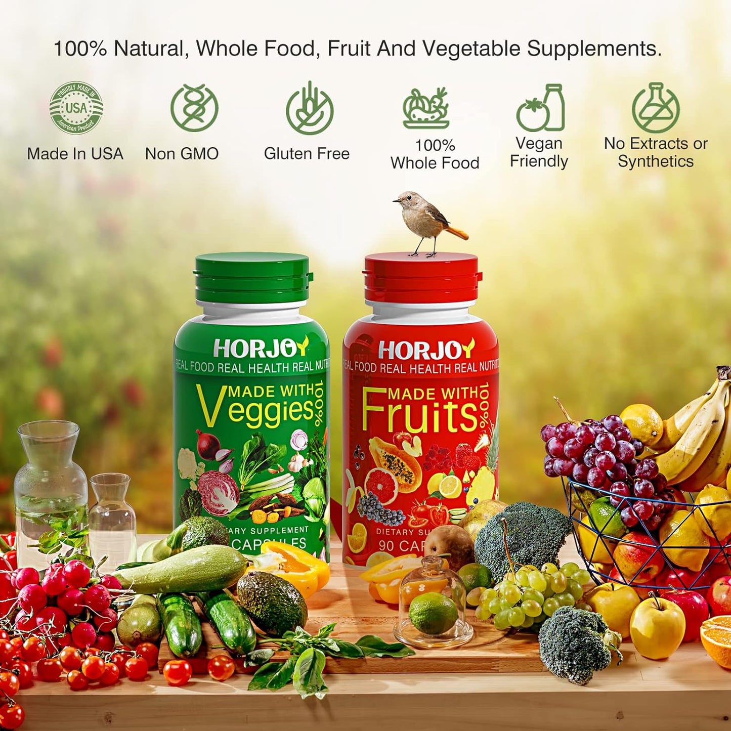 Nature Fruits and Veggies/Vitamins Supplements Dietary Nutritional Balance 90 Fruit and 90 Veggie Capsules-(Pack of 2)