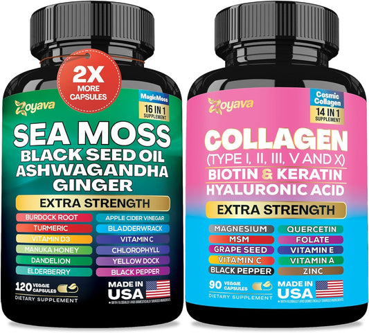 Sea Moss 16-In-1 and Collagen 14-In-1 Supplement Bundle
