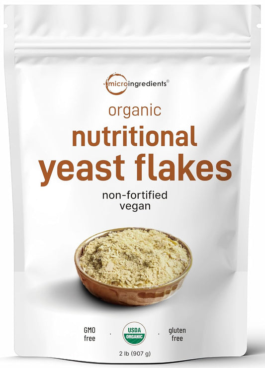 Organic Non-Fortified Nutritional Yeast Flakes, 2 Pounds (32Oz) | Rich in Vegan Protein, B Vitamins & Beta-Glucans | Keto Friendly, Dairy Free Cheese Substitute, Non-Gmo, Gluten Free