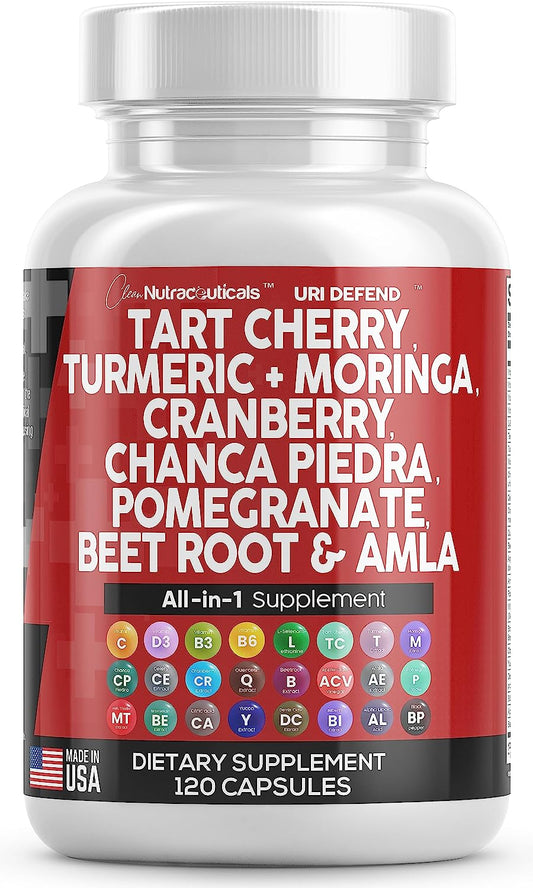 Tart Cherry Extract Capsules 20,000Mg with Turmeric 8000Mg Moringa 4000Mg Cranberry 2000Mg Chanca Piedra Celery Quercetin ACV Pomegranate L Selenomethionine - Uric Levels - 120 Ct
