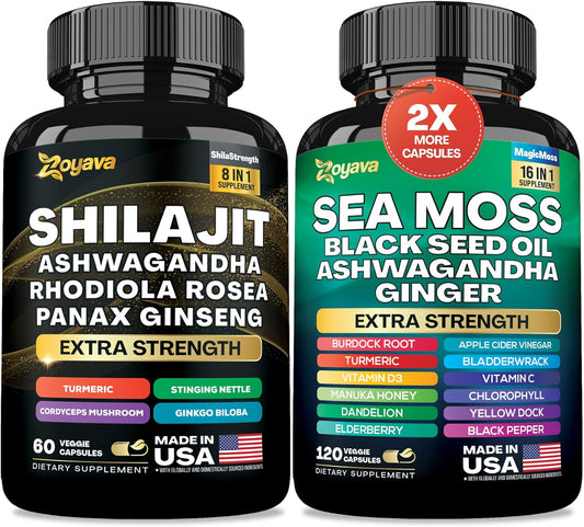 Shilajit 8-In-1 and Sea Moss 16-In-1 Supplement Bundle