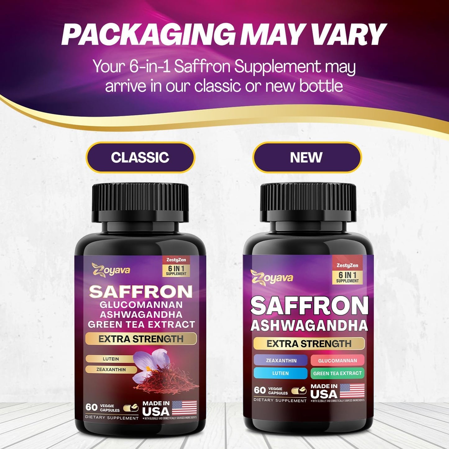 Saffron Supplements 1000Mg Glucomannan 1000Mg Ashwagandha 1000Mg Green Tea Extract 1000Mg Lutein & Zeaxanthin - Pure Saffron Extract Capsules - Mood & Vision Pills - 2 Month Supply