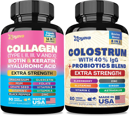 Collagen 14-In-1 and Colostrum 8-In-1 Supplement Bundle