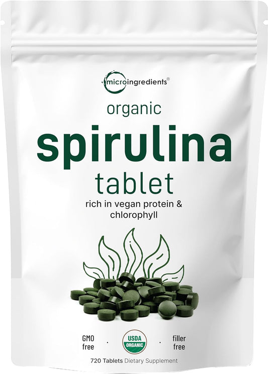 Organic Spirulina Supplement, 3000MG per Serving, 720 Tablets (4 Month Supply), No Filler & Non-Gmo, Rich in Vegan Protein, Vitamins & Prebiotics, Premium Spirulina Pills